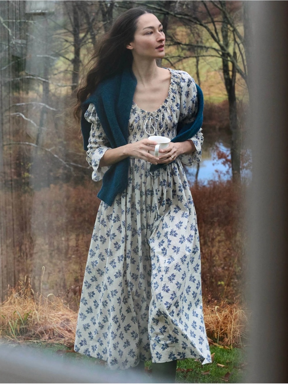 DÔEN Kaira Creme Pomegranate Bloom Floral Organic Cotton Maxi Dress XL *READ*